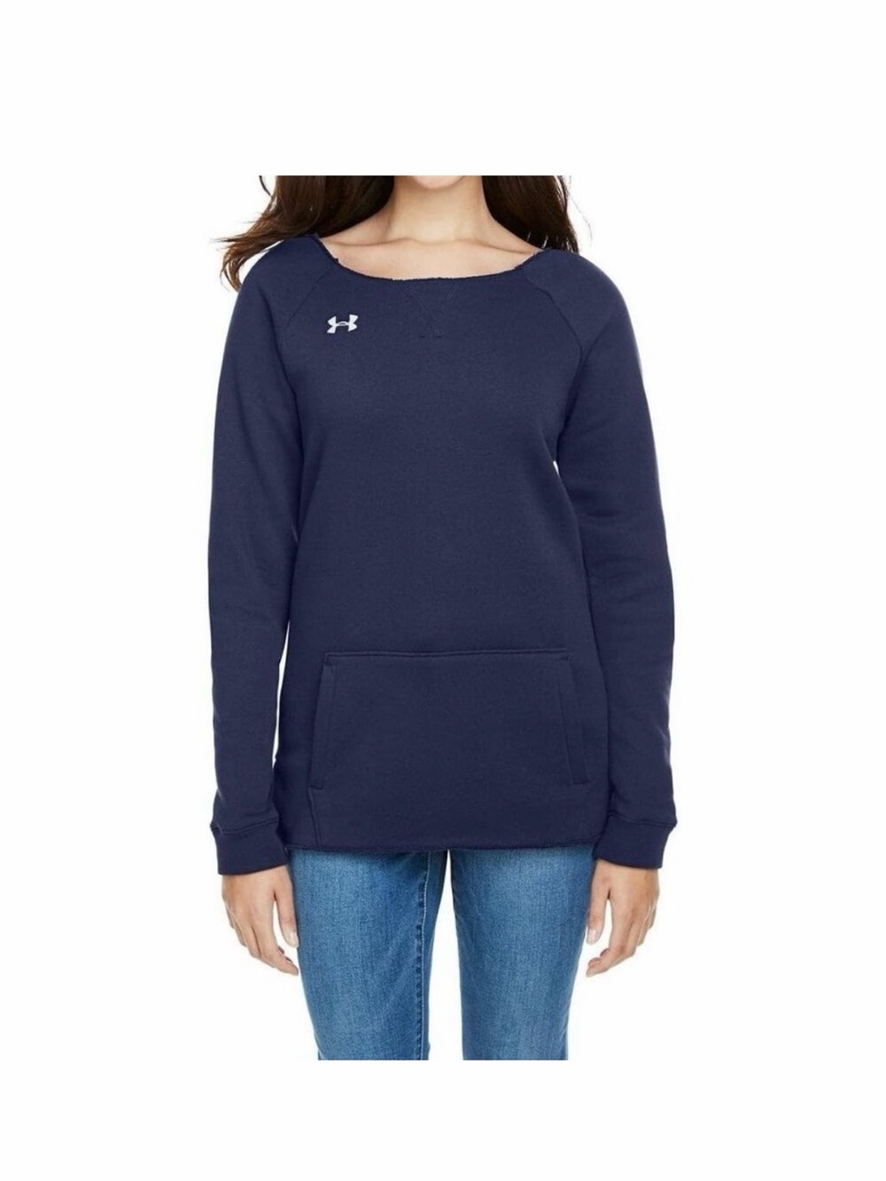 Under Armour Hustle Fleece Crew Sweatshirt Navy ( L) Womens 0077